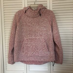 PINK Victoria’s Secret Pink & White Sherpa Funnel Neck Hoodie